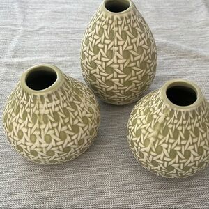Set of Three Green Patterned Vases
